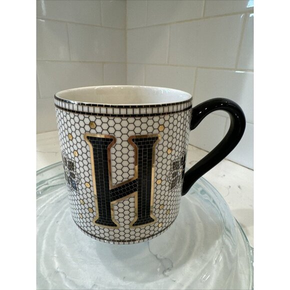 Anthropologie Other - Anthropologie Mosaic Letter Initial H Mug Gold White Black
